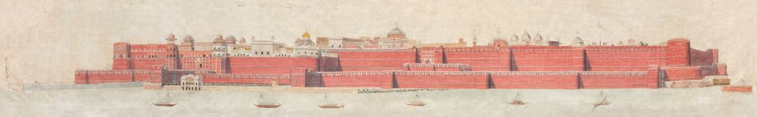 A Panoramic View of Agra Fort from the River Jumna